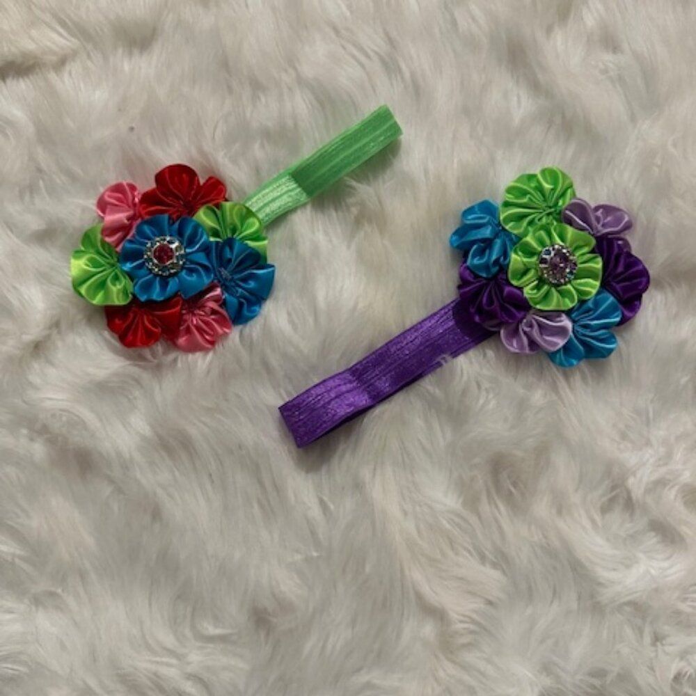Bundle(2) 3 1/2" Satin Flower Cluster on FOE Headband HB8263 Handmade Boutique